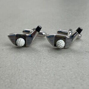 Vintage Golf Club & Ball Cufflinks 1960s Metal Golfer Country Club Cuff Links